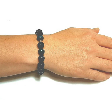 Close up of woman wearing Handmade Clarity Bracelet – Lapis Lazuli for Intuition & Clear Communication